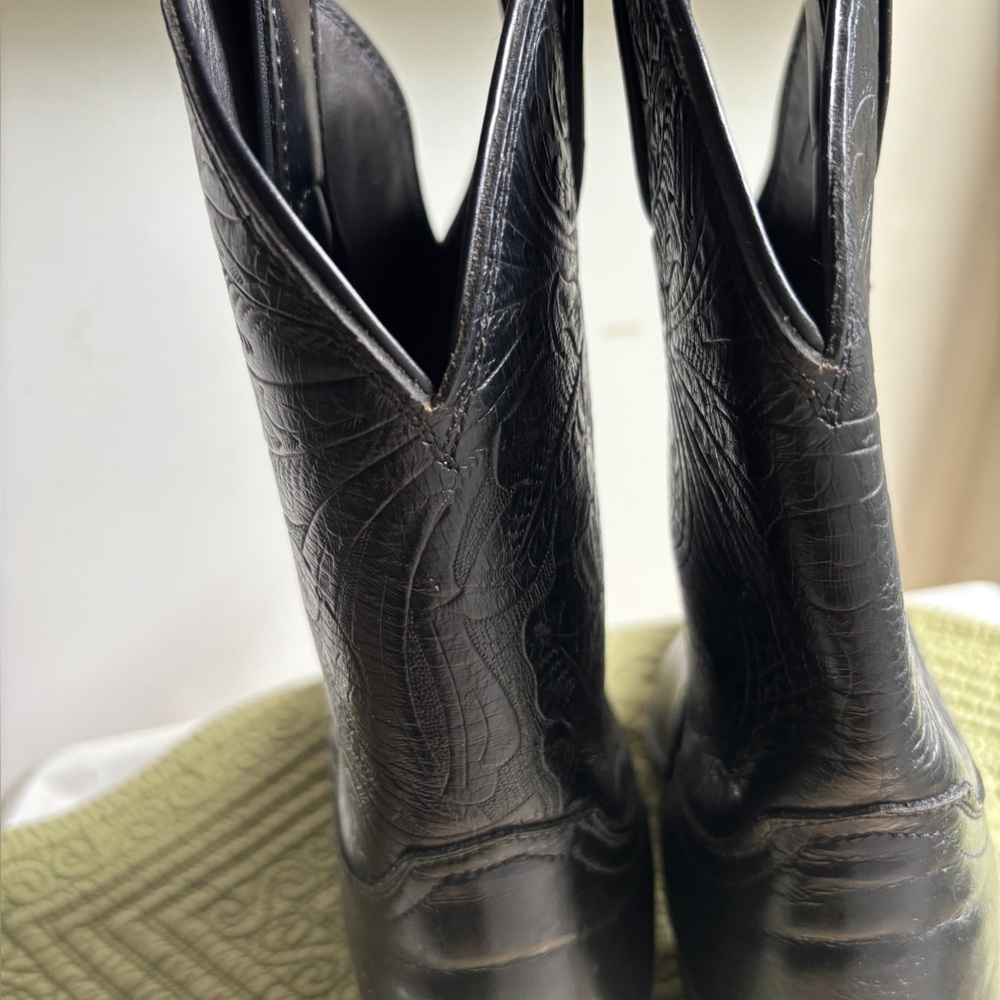 Justin Boots Black Leather Western Footwear - Picture 2 of 6